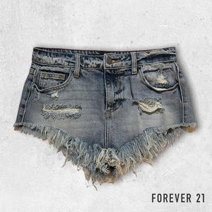 Forever 21 Super Distressed Denim Booty Shorts